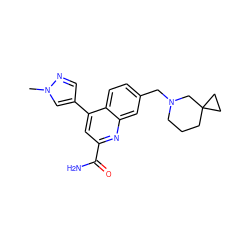 Cn1cc(-c2cc(C(N)=O)nc3cc(CN4CCCC5(CC5)C4)ccc23)cn1 ZINC000221618462