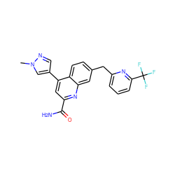 Cn1cc(-c2cc(C(N)=O)nc3cc(Cc4cccc(C(F)(F)F)n4)ccc23)cn1 ZINC000221615717