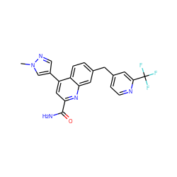 Cn1cc(-c2cc(C(N)=O)nc3cc(Cc4ccnc(C(F)(F)F)c4)ccc23)cn1 ZINC000221616085