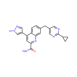 Cn1cc(-c2cc(C(N)=O)nc3cc(Cc4cnc(C5CC5)nc4)ccc23)cn1 ZINC000205648881