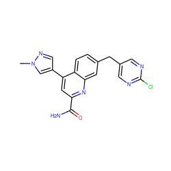 Cn1cc(-c2cc(C(N)=O)nc3cc(Cc4cnc(Cl)nc4)ccc23)cn1 ZINC000221624013