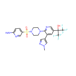 Cn1cc(-c2cc(C(O)(C(F)(F)F)C(F)(F)F)cnc2N2CCN(S(=O)(=O)c3ccc(N)nc3)CC2)cn1 ZINC000299826776