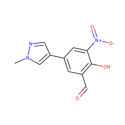 Cn1cc(-c2cc(C=O)c(O)c([N+](=O)[O-])c2)cn1 ZINC000169699620