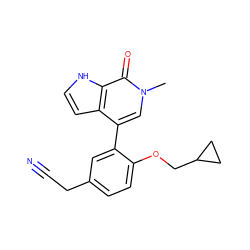 Cn1cc(-c2cc(CC#N)ccc2OCC2CC2)c2cc[nH]c2c1=O ZINC000145395885