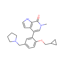 Cn1cc(-c2cc(CN3CCCC3)ccc2OCC2CC2)c2cc[nH]c2c1=O ZINC000146407400