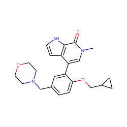 Cn1cc(-c2cc(CN3CCOCC3)ccc2OCC2CC2)c2cc[nH]c2c1=O ZINC000146379097