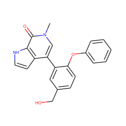 Cn1cc(-c2cc(CO)ccc2Oc2ccccc2)c2cc[nH]c2c1=O ZINC000146294205