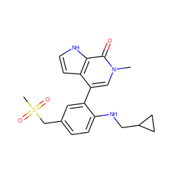 Cn1cc(-c2cc(CS(C)(=O)=O)ccc2NCC2CC2)c2cc[nH]c2c1=O ZINC000146391282