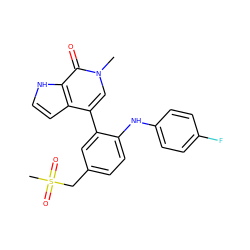 Cn1cc(-c2cc(CS(C)(=O)=O)ccc2Nc2ccc(F)cc2)c2cc[nH]c2c1=O ZINC000146414584