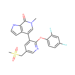 Cn1cc(-c2cc(CS(C)(=O)=O)cnc2Oc2ccc(F)cc2F)c2cc[nH]c2c1=O ZINC000146313181