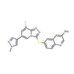 Cn1cc(-c2cc(F)c3nnc(Sc4ccc5ncc(N)cc5c4)n3c2)cn1 ZINC000218833562