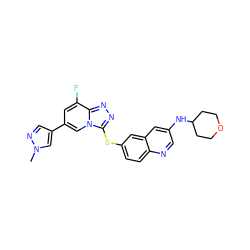 Cn1cc(-c2cc(F)c3nnc(Sc4ccc5ncc(NC6CCOCC6)cc5c4)n3c2)cn1 ZINC000218867252