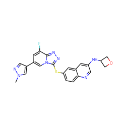 Cn1cc(-c2cc(F)c3nnc(Sc4ccc5ncc(NC6COC6)cc5c4)n3c2)cn1 ZINC000218855127