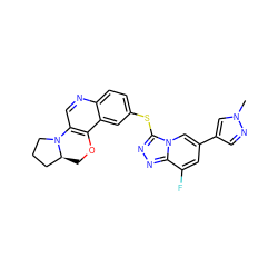 Cn1cc(-c2cc(F)c3nnc(Sc4ccc5ncc6c(c5c4)OC[C@H]4CCCN64)n3c2)cn1 ZINC000220132006