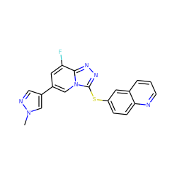 Cn1cc(-c2cc(F)c3nnc(Sc4ccc5ncccc5c4)n3c2)cn1 ZINC000215926335