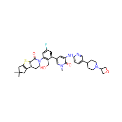 Cn1cc(-c2cc(F)cc(N3CCc4c(sc5c4CC(C)(C)C5)C3=O)c2CO)cc(Nc2ccc(C3CCN(C4COC4)CC3)cn2)c1=O ZINC000164264211