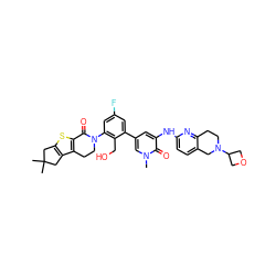 Cn1cc(-c2cc(F)cc(N3CCc4c(sc5c4CC(C)(C)C5)C3=O)c2CO)cc(Nc2ccc3c(n2)CCN(C2COC2)C3)c1=O ZINC000164279200