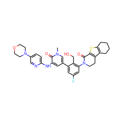 Cn1cc(-c2cc(F)cc(N3CCc4c(sc5c4CCCC5)C3=O)c2CO)cc(Nc2ccc(N3CCOCC3)cn2)c1=O ZINC000116055944