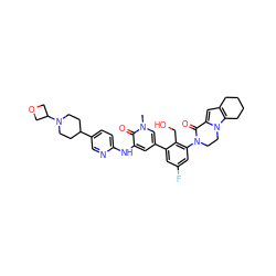 Cn1cc(-c2cc(F)cc(N3CCn4c(cc5c4CCCC5)C3=O)c2CO)cc(Nc2ccc(C3CCN(C4COC4)CC3)cn2)c1=O ZINC000164260168