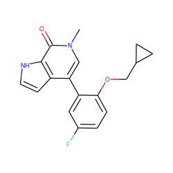 Cn1cc(-c2cc(F)ccc2OCC2CC2)c2cc[nH]c2c1=O ZINC000146418223