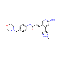 Cn1cc(-c2cc(N)ncc2/C=C/C(=O)Nc2ccc(CN3CCOCC3)cc2)cn1 ZINC001772655192