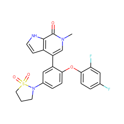 Cn1cc(-c2cc(N3CCCS3(=O)=O)ccc2Oc2ccc(F)cc2F)c2cc[nH]c2c1=O ZINC000146392677