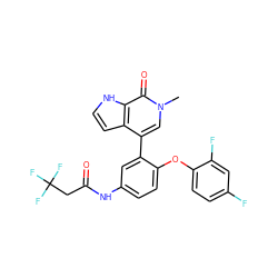 Cn1cc(-c2cc(NC(=O)CC(F)(F)F)ccc2Oc2ccc(F)cc2F)c2cc[nH]c2c1=O ZINC000146724321