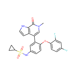 Cn1cc(-c2cc(NS(=O)(=O)C3CC3)ccc2Oc2ccc(F)cc2F)c2cc[nH]c2c1=O ZINC000146700109