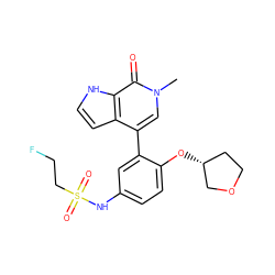 Cn1cc(-c2cc(NS(=O)(=O)CCF)ccc2O[C@@H]2CCOC2)c2cc[nH]c2c1=O ZINC000146768640