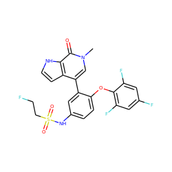 Cn1cc(-c2cc(NS(=O)(=O)CCF)ccc2Oc2c(F)cc(F)cc2F)c2cc[nH]c2c1=O ZINC000146765224