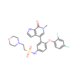 Cn1cc(-c2cc(NS(=O)(=O)CCN3CCOCC3)ccc2Oc2ccc(F)cc2F)c2cc[nH]c2c1=O ZINC000146779613