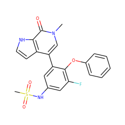 Cn1cc(-c2cc(NS(C)(=O)=O)cc(F)c2Oc2ccccc2)c2cc[nH]c2c1=O ZINC000146773181