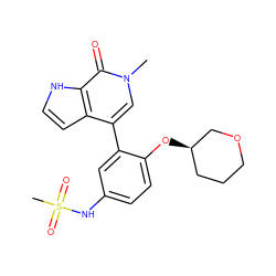 Cn1cc(-c2cc(NS(C)(=O)=O)ccc2O[C@@H]2CCCOC2)c2cc[nH]c2c1=O ZINC000146723751