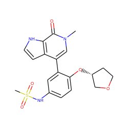 Cn1cc(-c2cc(NS(C)(=O)=O)ccc2O[C@@H]2CCOC2)c2cc[nH]c2c1=O ZINC000146670391