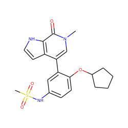 Cn1cc(-c2cc(NS(C)(=O)=O)ccc2OC2CCCC2)c2cc[nH]c2c1=O ZINC000146742609