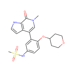 Cn1cc(-c2cc(NS(C)(=O)=O)ccc2OC2CCOCC2)c2cc[nH]c2c1=O ZINC000146765041