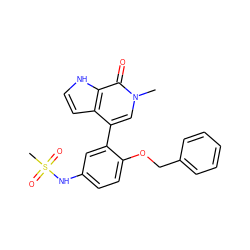 Cn1cc(-c2cc(NS(C)(=O)=O)ccc2OCc2ccccc2)c2cc[nH]c2c1=O ZINC000146742170