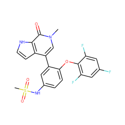 Cn1cc(-c2cc(NS(C)(=O)=O)ccc2Oc2c(F)cc(F)cc2F)c2cc[nH]c2c1=O ZINC000146753434