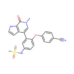 Cn1cc(-c2cc(NS(C)(=O)=O)ccc2Oc2ccc(C#N)cc2)c2cc[nH]c2c1=O ZINC000146728590