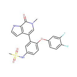 Cn1cc(-c2cc(NS(C)(=O)=O)ccc2Oc2ccc(F)c(F)c2)c2cc[nH]c2c1=O ZINC000146658872