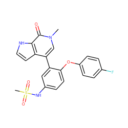 Cn1cc(-c2cc(NS(C)(=O)=O)ccc2Oc2ccc(F)cc2)c2cc[nH]c2c1=O ZINC000146674288