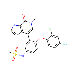 Cn1cc(-c2cc(NS(C)(=O)=O)ccc2Oc2ccc(F)cc2Cl)c2cc[nH]c2c1=O ZINC000146753828