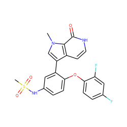 Cn1cc(-c2cc(NS(C)(=O)=O)ccc2Oc2ccc(F)cc2F)c2cc[nH]c(=O)c21 ZINC000219676635