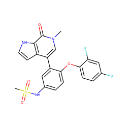 Cn1cc(-c2cc(NS(C)(=O)=O)ccc2Oc2ccc(F)cc2F)c2cc[nH]c2c1=O ZINC000146763086