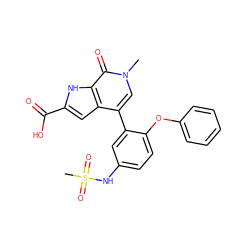 Cn1cc(-c2cc(NS(C)(=O)=O)ccc2Oc2ccccc2)c2cc(C(=O)O)[nH]c2c1=O ZINC000146668382