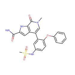 Cn1cc(-c2cc(NS(C)(=O)=O)ccc2Oc2ccccc2)c2cc(C(N)=O)[nH]c2c1=O ZINC000146780395