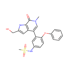 Cn1cc(-c2cc(NS(C)(=O)=O)ccc2Oc2ccccc2)c2cc(CO)[nH]c2c1=O ZINC000146756101