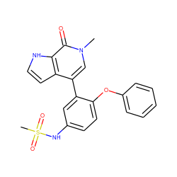 Cn1cc(-c2cc(NS(C)(=O)=O)ccc2Oc2ccccc2)c2cc[nH]c2c1=O ZINC000146415177