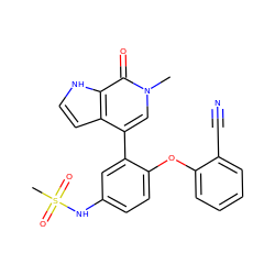 Cn1cc(-c2cc(NS(C)(=O)=O)ccc2Oc2ccccc2C#N)c2cc[nH]c2c1=O ZINC000146712757