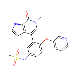 Cn1cc(-c2cc(NS(C)(=O)=O)ccc2Oc2cccnc2)c2cc[nH]c2c1=O ZINC000146730245